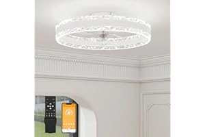 VOLISUN Ceiling Fans with Lights and Remote, 50cm Modern Smart LED Ceiling Fan Light, 6 Speeds and 3000K-6500K Dimmable Quiet Fan Ceiling Lights for Bedroom Living Room Dining Room (White)