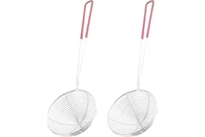 DIVONO Cucchiaio di schiuma, 2 pezzi di colino Spider Skimmer, scolapasta in acciaio inox, mestolo in rete con manico lungo e foro per appendere la cottura e la frittura, filtro Skims Fat Scum
