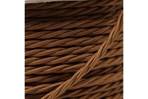 Art Deco Emporium PRE-CUT 3 Meter Length Vintage Styled British Bronze Coloured Cloth Covered Braided Twist Flex - Electric Cable 3 Core; Electrical Wire 3Amp; Lighting Lead 0.50mm
