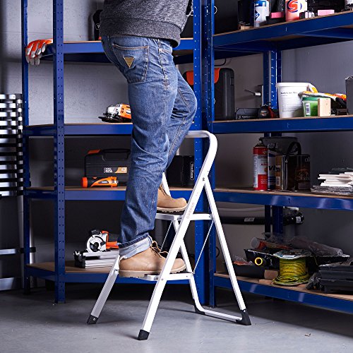 VonHaus Schwerlast Klappbare Transportfähige 2 Stufen Leiter Stehleiter Stahl - 4