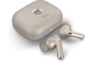 Motorola, Casque Moto Buds+ avec Sound by Bose, Deux Pilotes dynamiques et Son de résolution optimale, Dolby Head Tracking et Dolby Atmos, Annulation Active du Bruit Dynamique, Gris