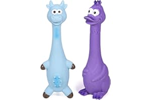 SCHITEC Piszczące zabawki dla psów, [2 sztuki] piszcząca zabawka lateksowa z interaktywnym piszczałkiem, zabawna miękka gumowa kaczka kurczak dla średnich małych ras