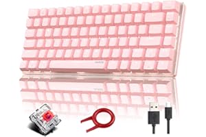 Hoopond Mechanical Keyboard, AK33 8 Kinds of White LED Backlit USB Cable Mini Gaming Keyboard, 82 key Compact Mechanical Keyboard with Anti-ghosting Keys for Gamers & Typists (Red switch, Pink)
