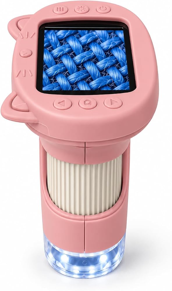 4Berry Taşınabilir Dijital Mikroskop 1000x, 2.4 İnç IPS Ekran, 8 LED (Pembe)