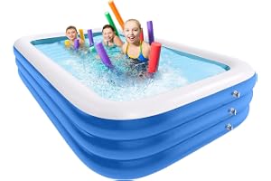 SYGA Rectangular Family Swimming Pool Inflatable Tub Kiddie 3 Layer 150cm Length*105cm Width*55cm Height Bathtub for Kids, Adults, Outdoor, Garden, Backyard, Pool Party