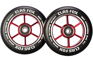 CLAS FOX Pro Stunt Scooter Wheels 100mm One Pair with ABEC-9 Bearings CNC Metal Core(2pcs) (Red)