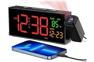 Netzu Digital väckarklocka med projektion, projektionsväckarklocka med 350° projektor, termometer, datum, stor display, 10 ri