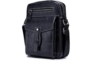 MANNUOSI Herren Schultertaschen business Mode Henkeltaschen echtleder vintage Handtaschen Schwarz