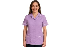 shelikes Womens Hospital Uniform Ladies Healthcare Zip Fastening Collared Nurse Tunic Top Medical Uniform Salon Vet Healthcare Maid Dress