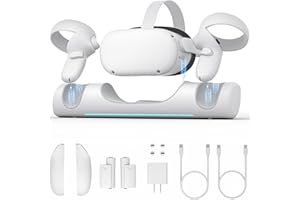 ZYBER Stazione di ricarica per Meta Quest 2, stazione di ricarica VR per Oculus Quest 2, supporto di ricarica wireless per controller Quest 2, batterie ricaricabili (supporta la cinghia di ricarica