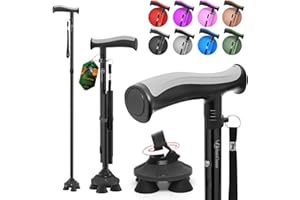 BeneCane Laska do chodzenia dla mężczyzn i kobiet laska dla seniorów składane laski Quad Cane regulowana lekka solidna wolnostojąca składana wytrzymała z miękkim uchwytem TPR T i torbą podróżną