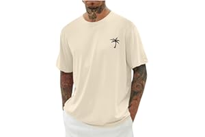 Qixiu Übergroßes T-Shirts für Herren Oberteil Locker Langes Oberteil Herren Casual Themenkleidung Basic Tops Vintage Kokosnussbaum Drucken Streetwear T Shirt Männer Schwarz Hellgrün Khaki