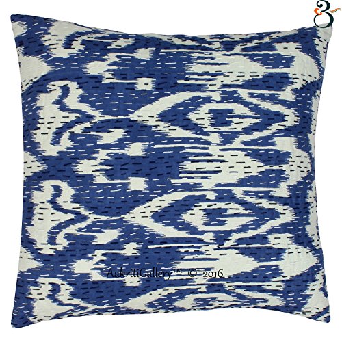 Indian Kantha Kissenbezug Sofa-Set, Baumwolle handgefertigt Ikat Print Patch Home Decor Sofa Kissen Fall Vintage Style aakriti Galerie, blau, 41x41 cm
