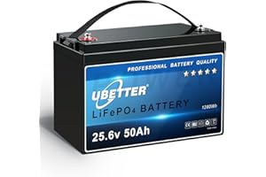 UBETTER 24V 50Ah LiFePO4 Batteria al litio 24V 50Ah con BMS 50A, Max. 1280Wh, 4000+ Cicli Profondi Batteria Ricaricabile per Interni/Esterni