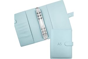 ROEOWENE - Archivador de anillas A5 recargable con 6 anillas, piel, cubierta de cuaderno de notas, cubierta presupuestada, sobre para recarga de agenda, A5, planificador-Bleu