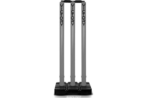 VICTORY Heavy Cricket Stumps Plastic Wickets Set with 3 Stumps + 2 Bails + 1 Stand Full Size Wickets for Cricket Ground, Tournament Wicket Grey Set