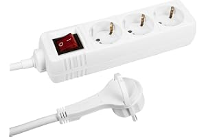 Meister grenuttag 3-vägs – extra platt kontakt – 2 m kabel – vit – IP20 inomhus – upplyst brytare/flera uttag/grenuttag med p