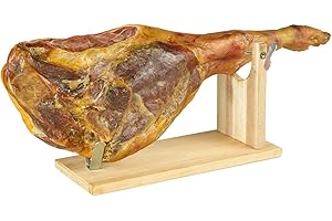 SATTIE Original Schinken 6,5kg Jamon Serrano Hinterkeule Serranoschinken + Schinkenhalter Keule Geschenkset Hinterschinken