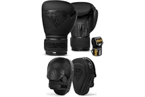 EVO Fitness Matte Boxing pads and Gloves Set Target Focus pads Mitts and Boxing Gloves Hook and Jab Training Sparring MMA Martial Arts Muay Thai Kickboxing Karate