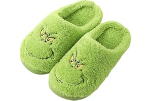 ENIXWH Grinch kapcie na Boże Narodzenie, szczęśliwe kapcie dla kobiet i mężczyzn, zabawne, pluszowe, zimowe, ciepłe, puszyste kapcie