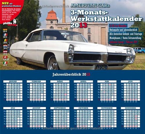 3-Monats-Werkstattkalender AMERICAN CARs 2013