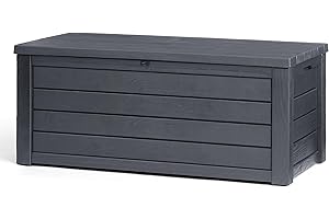 Keter Eastwood Auflagenbox mit 570 Liter Volumen, Wetterfest und Wasserdicht, Sitzgelegenheit, Anthrazit, 72,4 x 155 x 64,4 cm, Kissenbox, Gartenbox