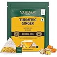 VAHDAM, Turmeric Ginger Teabags (50 Herbal Tea Bags) Caffeine Free, Non GMO, Gluten Free | 100% Pure Turmeric Tea with Ginger - Savory & Spicy | Plant based Pyramid Teabags | Direct from Source