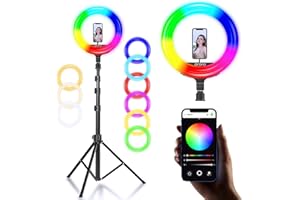ORDRO Anillo de luz LED RGB de 16 pulgadas con soporte de trípode de 1,9 m, control de aplicación para estudio Tiktok Live Stream YouTube (3528RGB/CRI 95+/2600K~10000K/544LEDs/60W)