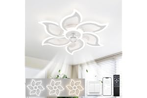 LJX Lampadario Ventilatore da Soffitto Silenzioso Design Dc 88cm Plafoniera Ventilatore 6800ml 6 Velocità Timer Dimmerabile Funzione Memoria Fiore Lampada Ventola per Camera da Letto, Bianco