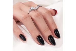 Black Short False Nails Almond - BTArtbox Press On Nails with Nail Glue, 32 PCS Stick On Nails Fit Perfectly & Natural Reusable, Soft Gel Glue On Nails in 16 Sizes, Black Velvet