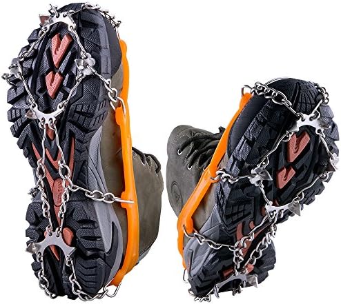 WEYN Ice and Snow Crampons Microspikes 8 Teeth Stainless Steel Anti-slip Traction Cleats Protect You and Your Family from Slip in Outdoor Winter, Orange 1 pair M (UK 4.5-7)