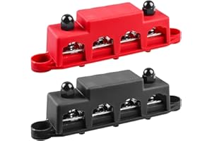 GOMETY 2 unidades de barras colectoras de 12 V-48 V CC, 250 A BusBar Box con 4 pernos de terminales M8, módulo de alto rendimiento, bloque de barra colectora con cubierta para automóvil, azul marino, sistema