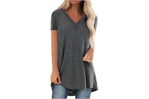 SHZFGUI Pullover Femme Manche Courte À Jabot Col V Pullover Polyester Uni Respiran Chemisie Femme Confortable Été Tunique