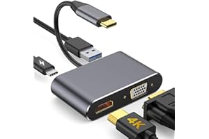 COMBLU Adaptador USB Tipo C,Hub USB C a HDMI VGA,Adaptador USB Tipo C 4 en 1,con 100W PD 3.1,USB 3.0,Salida VGA 1080P y HDMI 4K,Compatible con Ma-cBook P-ro/A-IR, X-PS, Chrom-ebook