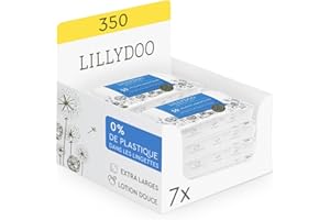 Lingettes XL LILLYDOO, 350 pièces (7 x 50), tissu extra large 100% sans plastique et sans parfum