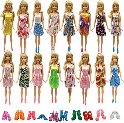 10 sets of clothing + 10 Pairs Shoes for Barbie Doll (Random)