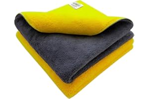 SOFTSPUN 900 GSM, Microfiber Cloth Yellow+Grey Towel Set 40X40cms 2 Piece Towel Set Extra Thick Microfiber Cleaning Cloths Perfect for Bike Auto Cars Both Interior and Exterior.