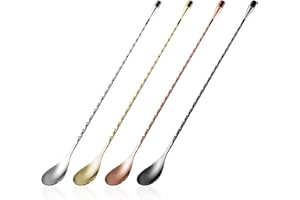 MENGH-SHOP Cuillère à Cocktail en Acier Inoxydable Cuillère de Bar à Long Manche Cuillères à Mélanger Motif en Spirale Agitateurs à Cocktail Professionnelles 30cm 4 Pièces (4 Couleurs)