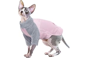 PUMYPOREITY Manteau chat Sphynx Sweat Vêtements pour Chat sans Poils Pulls Hiver Vestes Polaire Chaud Pull à Manches Longues (Rose, XL)
