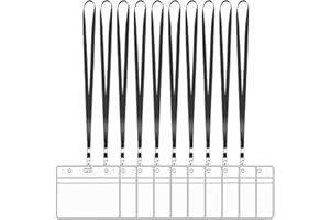 XHDA Black 10PCS Lanyards for Neck with 10PCS Card Holder, Lanyard with Clear Plastic Card Holder for ID Card and Staff