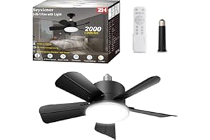 SEYXICNOR Socket Ceiling Fans with Lights and Remote, E27 Screw in Fan Light 2000LM, LED Ceiling Fan with 900PRM-6 Speeds, 3 Colour Dimmable, Quiet Light Bulb Fan for Bedroom, Kitchen, Garage,Bathroom