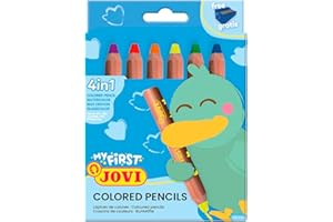Jovi - MY FIRST 6 lápices de colores extra gruesos para niños a partir de de 12 meses, Coloured Pencil 4 en 1, colores surtidos + 1 sacapuntas (731/6)
