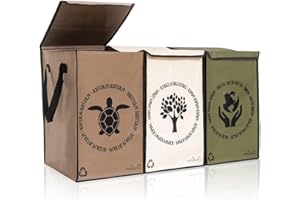 Shiva Green Mulltrennsystem 3fach - Recycling System - Altglas Sammelbehälter - Leergut Sammelbehälter - Altpapier Sammler - aus Plastik und Glas mit Deckel (Meredith.)