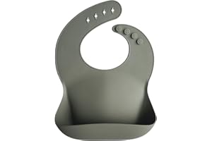 Mushie Baby Silicone Bib | Adjustable Fit Waterproof Bibs | Easy Wipe Baby Feeding Bibs | 4 Adjustable Sizes with Deep Front Pockets | 100% BPA and Phthalate Free