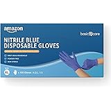 Amazon Basic Care Guanti monouso blu in nitrile, Senza polvere, Taglia XL, 100 unità (Precedentemente Marchio Hevea)