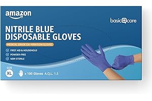 HEVEA Amazon Basic Care Guantes desechables de nitrilo azul, Sin empolvar, Talla XL, 100 guantes (Anteriormente Marca Heava)