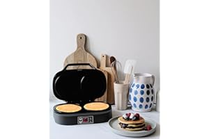 FLAMA - Macchina per pancake e dentifricio 4902FL, 1300 W, nero, 2 cavità, superficie antiaderente, pannello di controllo digitale