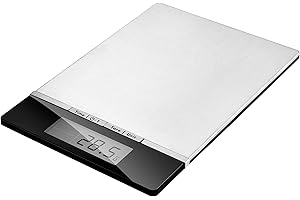 Venga! Bilancia Da Cucina Di Precisione, Fino A 5 Kg, Vassoio In Acciaio Inox, Con Sensore Di Temperatura E Orologio, Nero, Inox