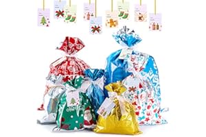 Evance Sacchetti Regalo Natale, 35 Buste Regalo Natale con Cordoncino + 36 Tag Regalo, Sacchetti Natalizi per natale, Festival, Compleanni, Feste, Matrimoni-44x60cm, 39x50cm, 29x43cm, 24x32cm