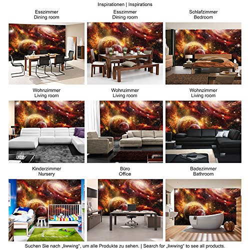 Vlies Fototapete 416x254cm PREMIUM PLUS Wand Foto Tapete Wand Bild Vliestapete – Himmel Tapete Weltraum Weltall Galaxy Sterne Planeten Himmel orange – no. 1379 - 5